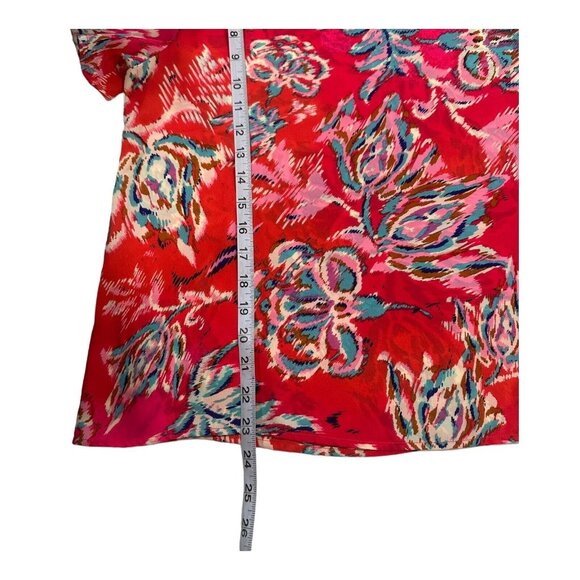 W5 Women Bright Red Floral Print Top Blouse SZ L  Flared Short Sleeve Pullover - Picture 6 of 11